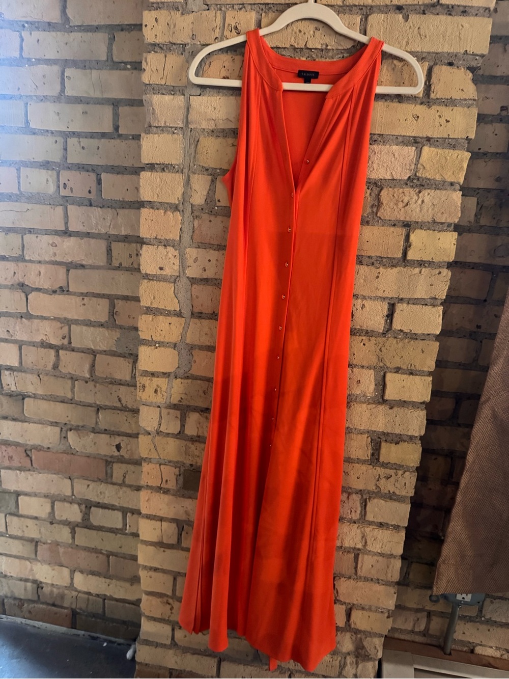 Talbots Vibrant Orange Sleeveless Button-Front Maxi Dress